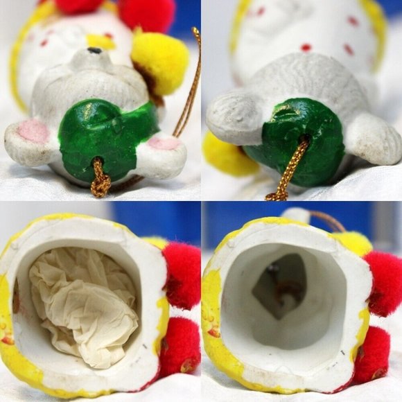 VTG 80s Porcelain Sleepy Christmas Mouse Ornament Bell Pom-Pom Slipper Tree Gift - Picture 7 of 10